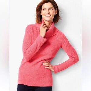 NWOT Talbots Tweed Shaker-Stitch Pink Cowl Neck Long Sleeve Sweater Size 1X